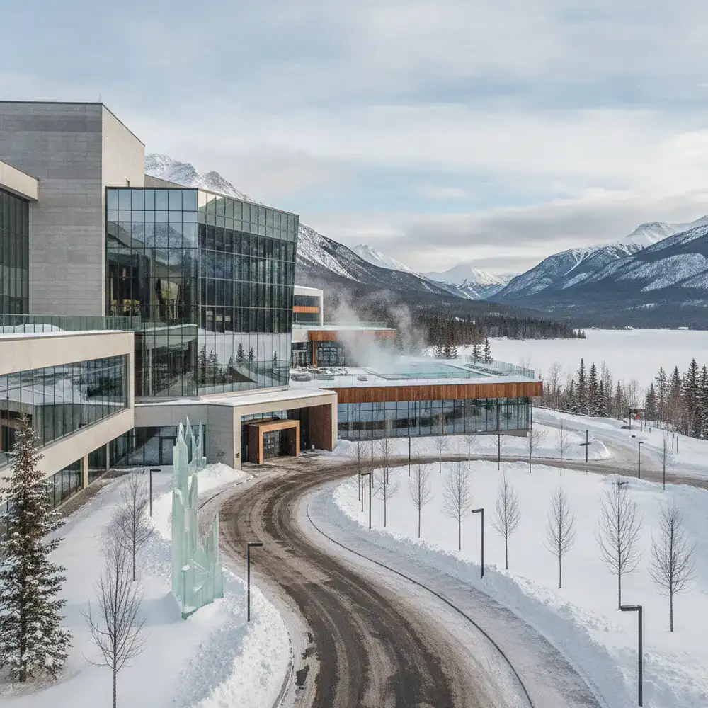 Exterior de un resort casino moderno en Canadá